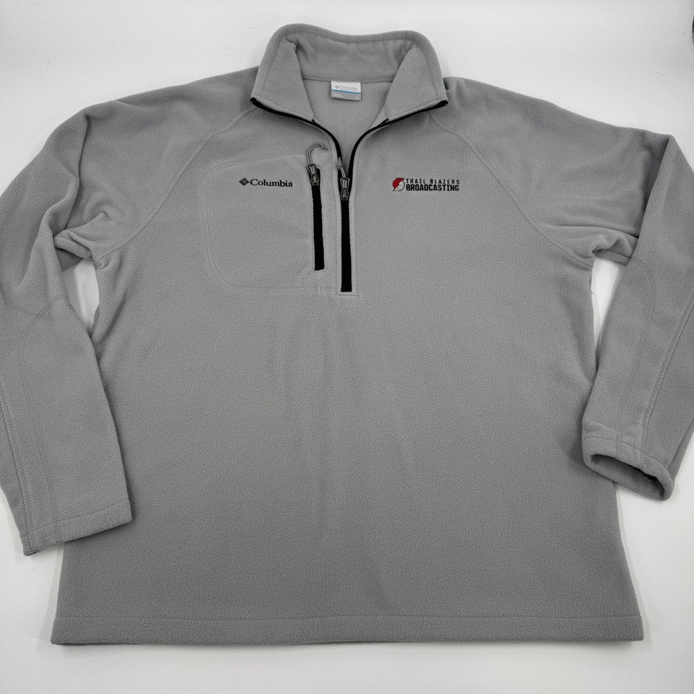 Columbia Fast Trek Fleece Mens L Gray Trail Blazers Broadcasting 1/4 Zip C1982MF